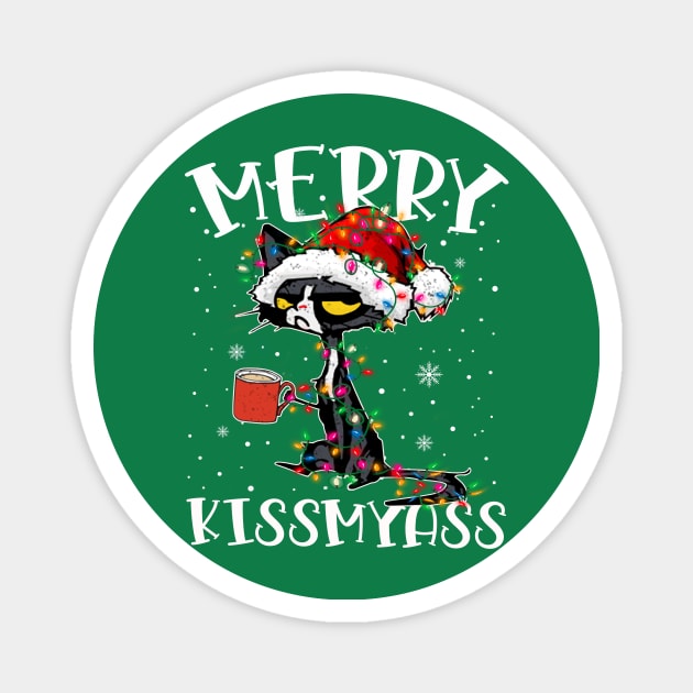 Merry Kissmyass Cat Christmas light Funny Magnet by drreamweaverx